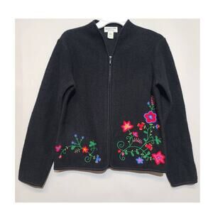 Pendleton Full Zip Floral Embroidered Wool Cardigan Size Small